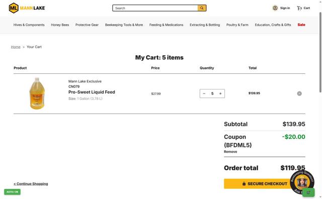 Mann Lake checkout page showing Mann Lake coupon code box | Screenshot taken by SimplyCodes community member on Sep 9, 2025