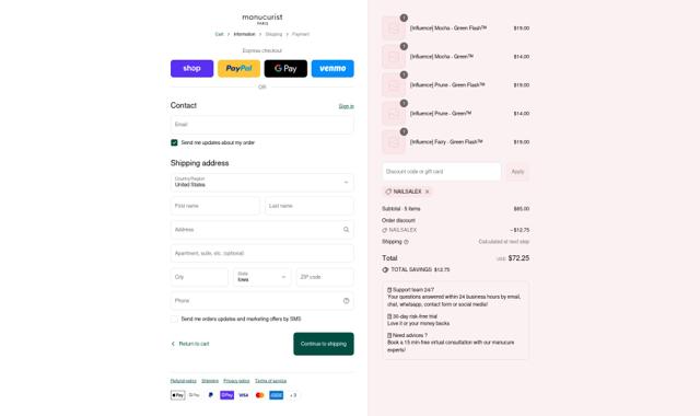 Manucurist checkout page showing Manucurist discount code box | Screenshot taken by SimplyCodes community member on Sep 15, 2025