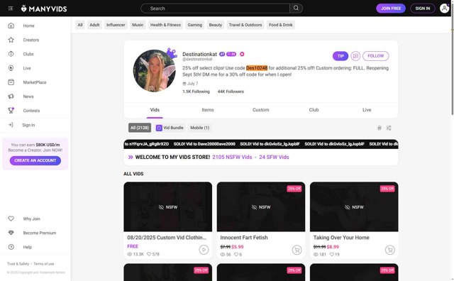Manyvids checkout page showing Manyvids promo code box | Screenshot taken by SimplyCodes community member on Aug 27, 2025