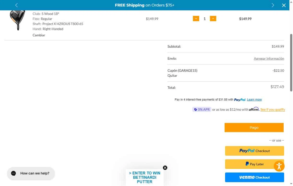 Maple Hill Golf checkout page showing Maple Hill Golf coupon code box | Screenshot taken by SimplyCodes community member on Jan 10, 2026