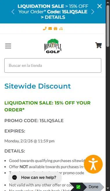 Maple Hill Golf checkout page showing Maple Hill Golf coupon code box | Screenshot taken by SimplyCodes community member on Jan 16, 2026