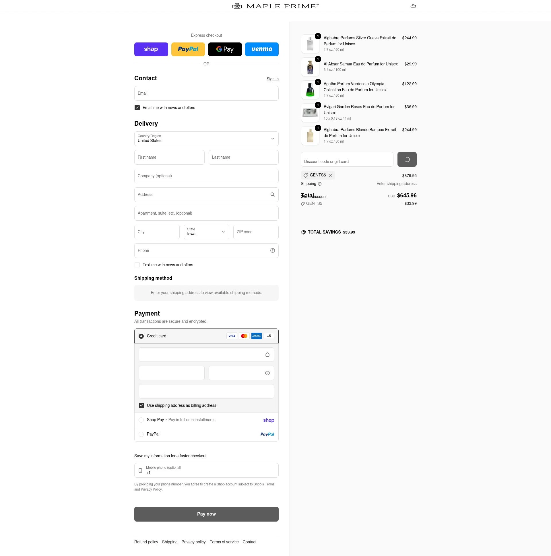 Maple Prime checkout page showing Maple Prime discount code box | Screenshot taken by SimplyCodes community member on Feb 9, 2026