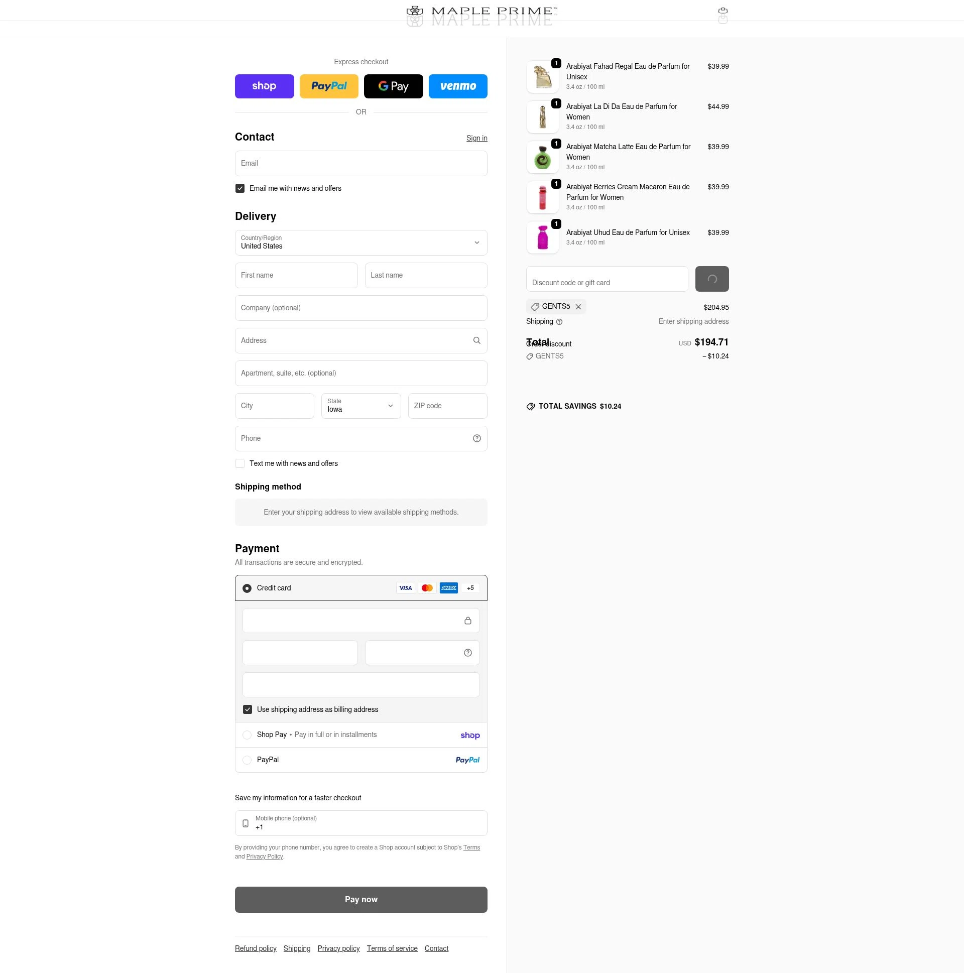 Maple Prime checkout page showing Maple Prime discount code box | Screenshot taken by SimplyCodes community member on Feb 4, 2026