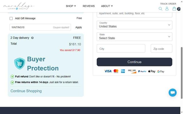 Marahlago checkout page showing Marahlago discount code box | Screenshot taken by SimplyCodes community member on Aug 28, 2025