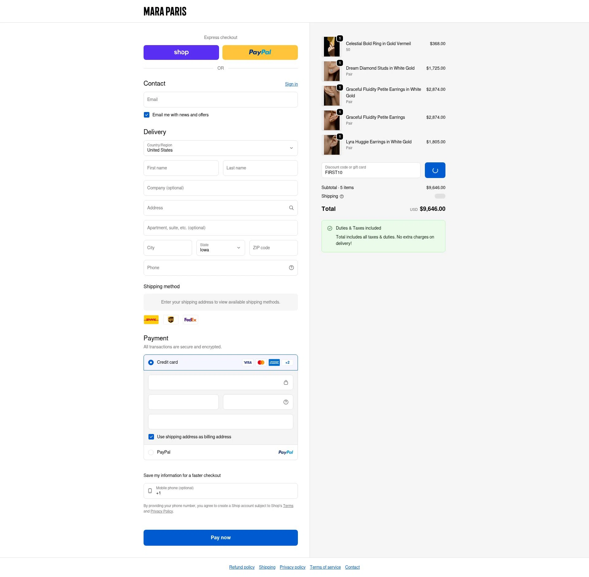 Mara Paris checkout page showing Mara Paris discount code box | Screenshot taken by SimplyCodes community member on Jan 31, 2026