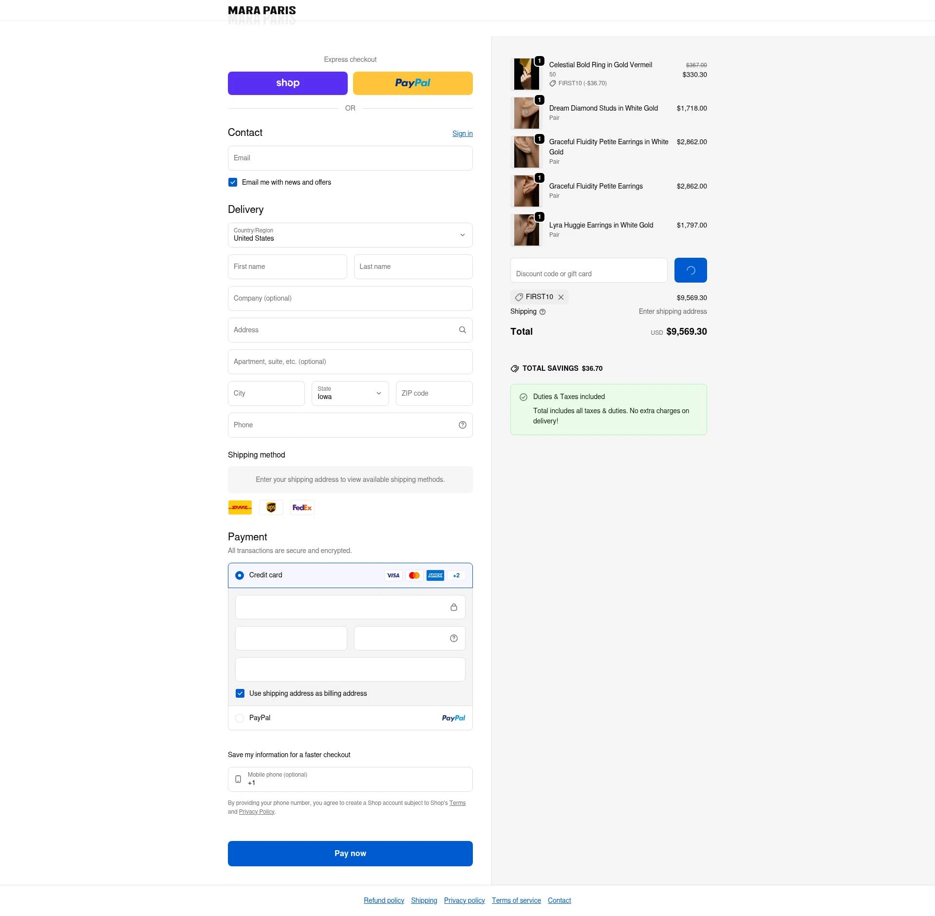 Mara Paris checkout page showing Mara Paris discount code box | Screenshot taken by SimplyCodes community member on Feb 18, 2026