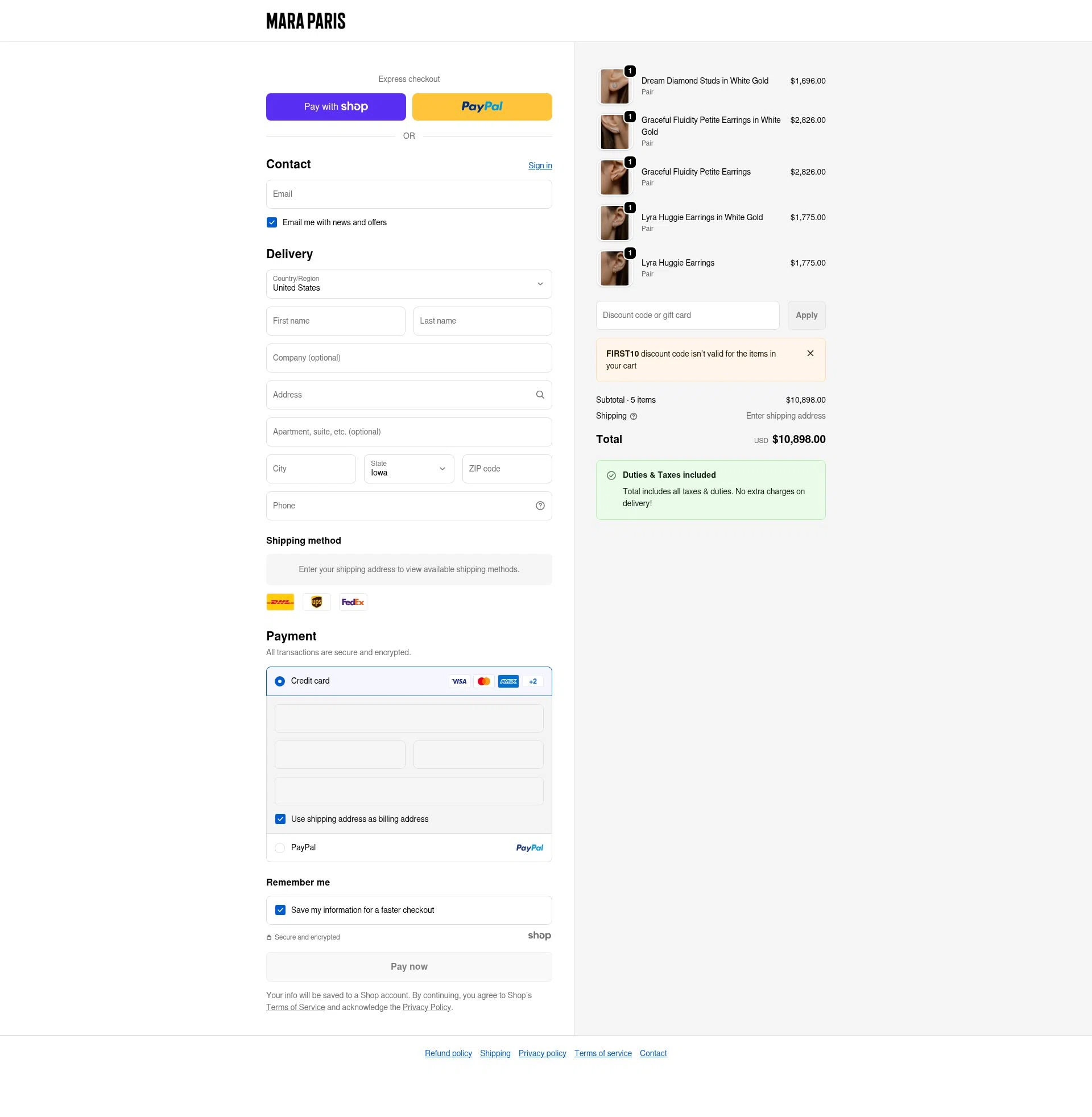 Mara Paris checkout page showing Mara Paris discount code box | Screenshot taken by SimplyCodes community member on Jan 7, 2026