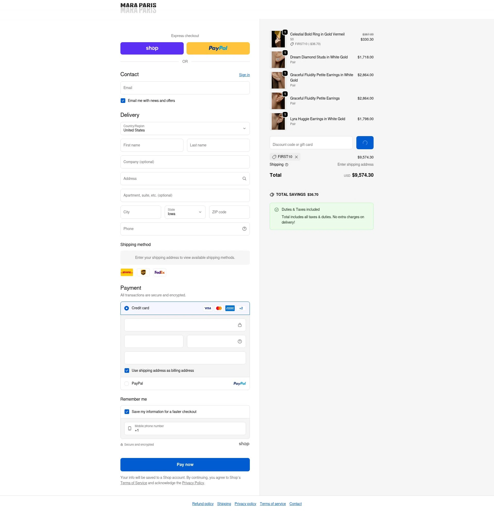 Mara Paris checkout page showing Mara Paris discount code box | Screenshot taken by SimplyCodes community member on Jan 27, 2026
