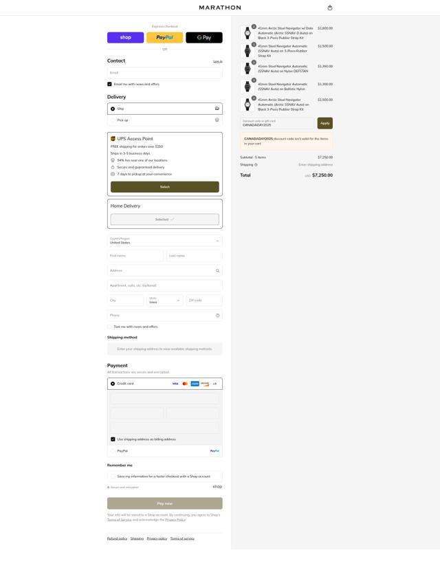 Marathon Watch checkout page showing Marathon Watch discount code box | Screenshot taken by SimplyCodes community member on Sep 8, 2025