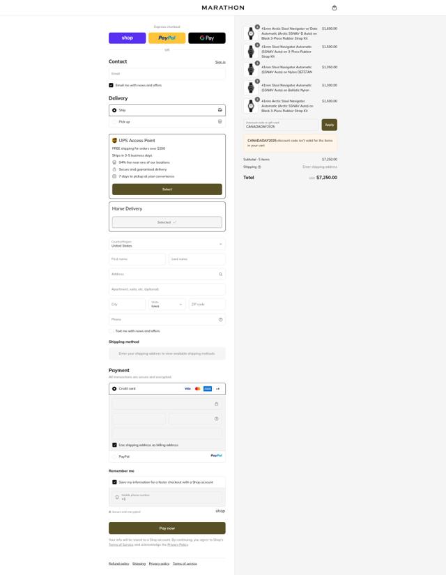 Marathon Watch checkout page showing Marathon Watch discount code box | Screenshot taken by SimplyCodes community member on Sep 12, 2025
