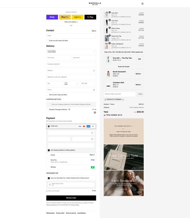 Marcella NYC. checkout page showing Marcella NYC. discount code box | Screenshot taken by SimplyCodes community member on Sep 12, 2025