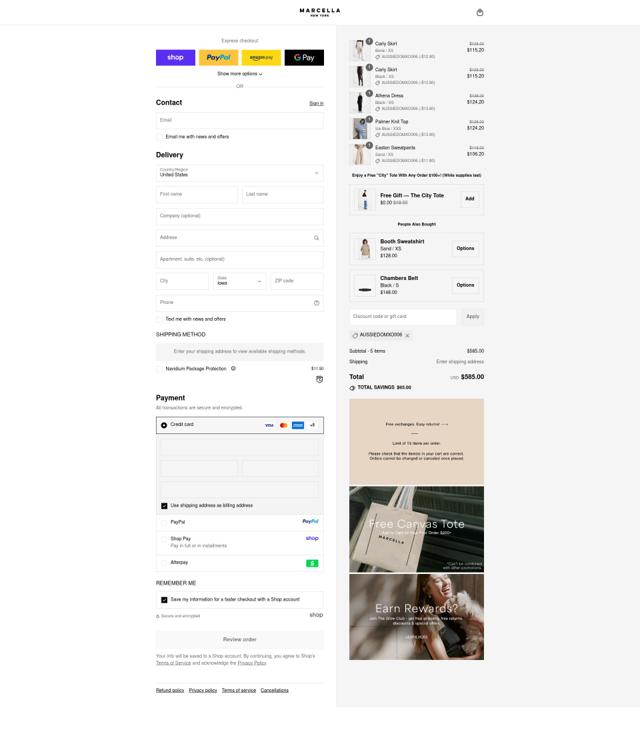 Marcella NYC. checkout page showing Marcella NYC. discount code box | Screenshot taken by SimplyCodes community member on Sep 12, 2025