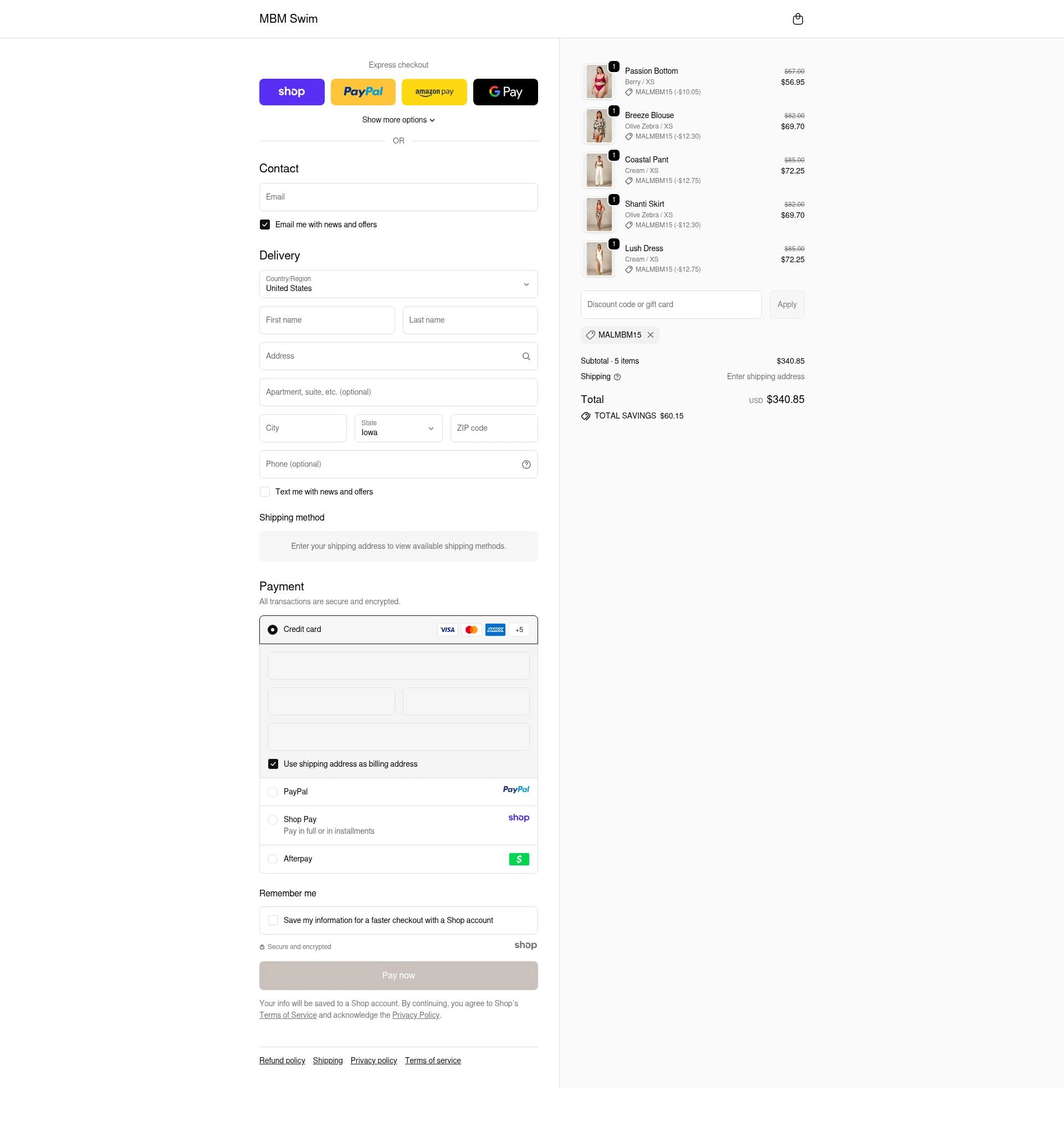 MBM Swim checkout page showing MBM Swim discount code box | Screenshot taken by SimplyCodes community member on Oct 10, 2025