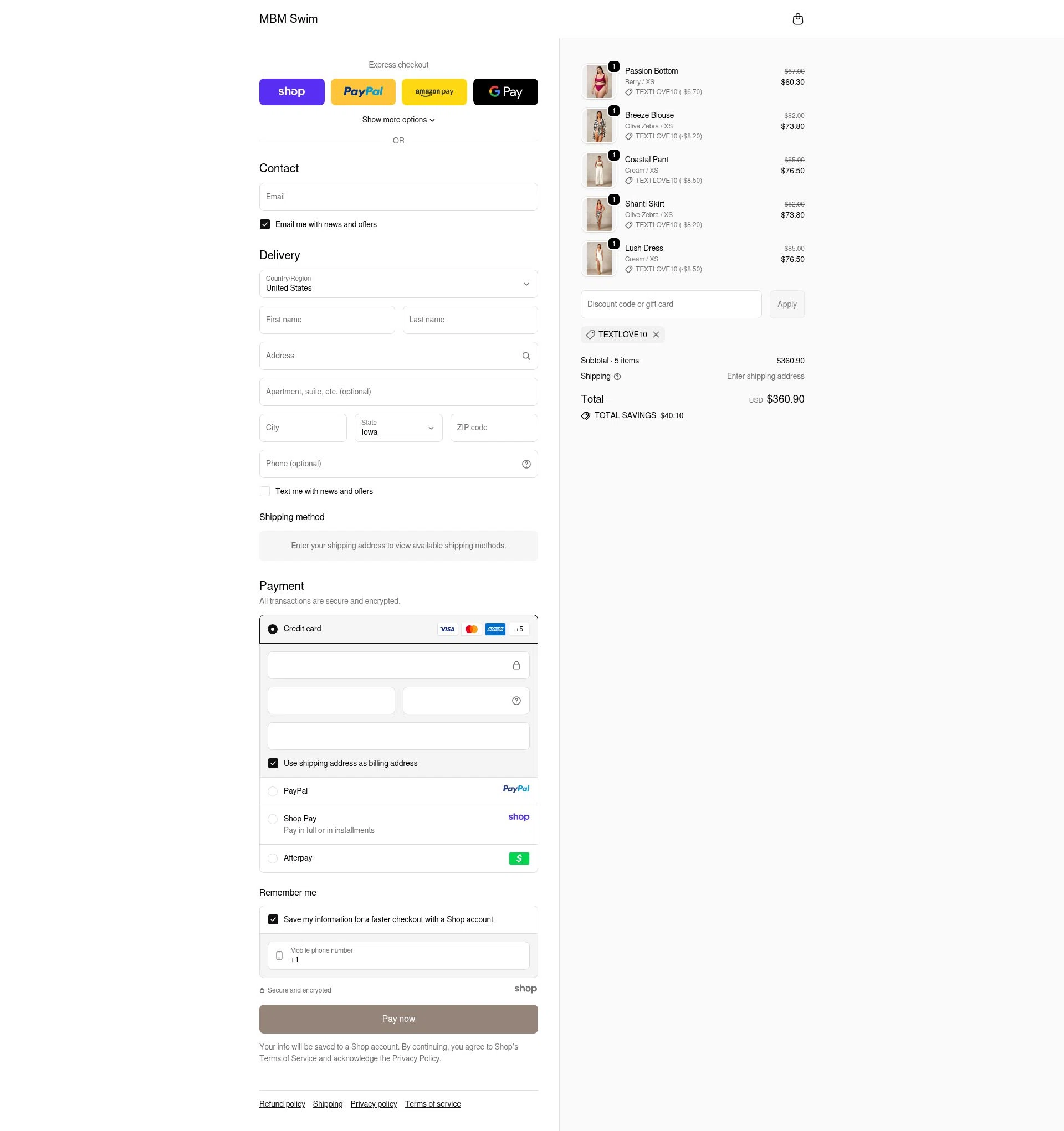 MBM Swim checkout page showing MBM Swim discount code box | Screenshot taken by SimplyCodes community member on Oct 14, 2025