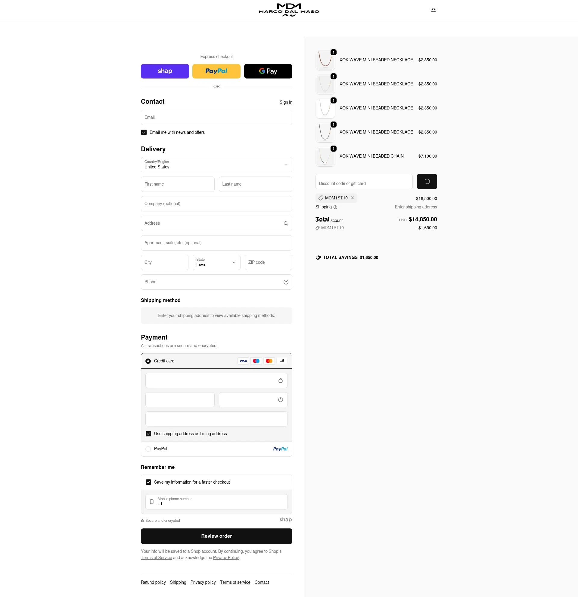 MARCO DAL MASO checkout page showing MARCO DAL MASO promo code box | Screenshot taken by SimplyCodes community member on Dec 24, 2025