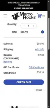 ZACADANNS coupon verification screenshot