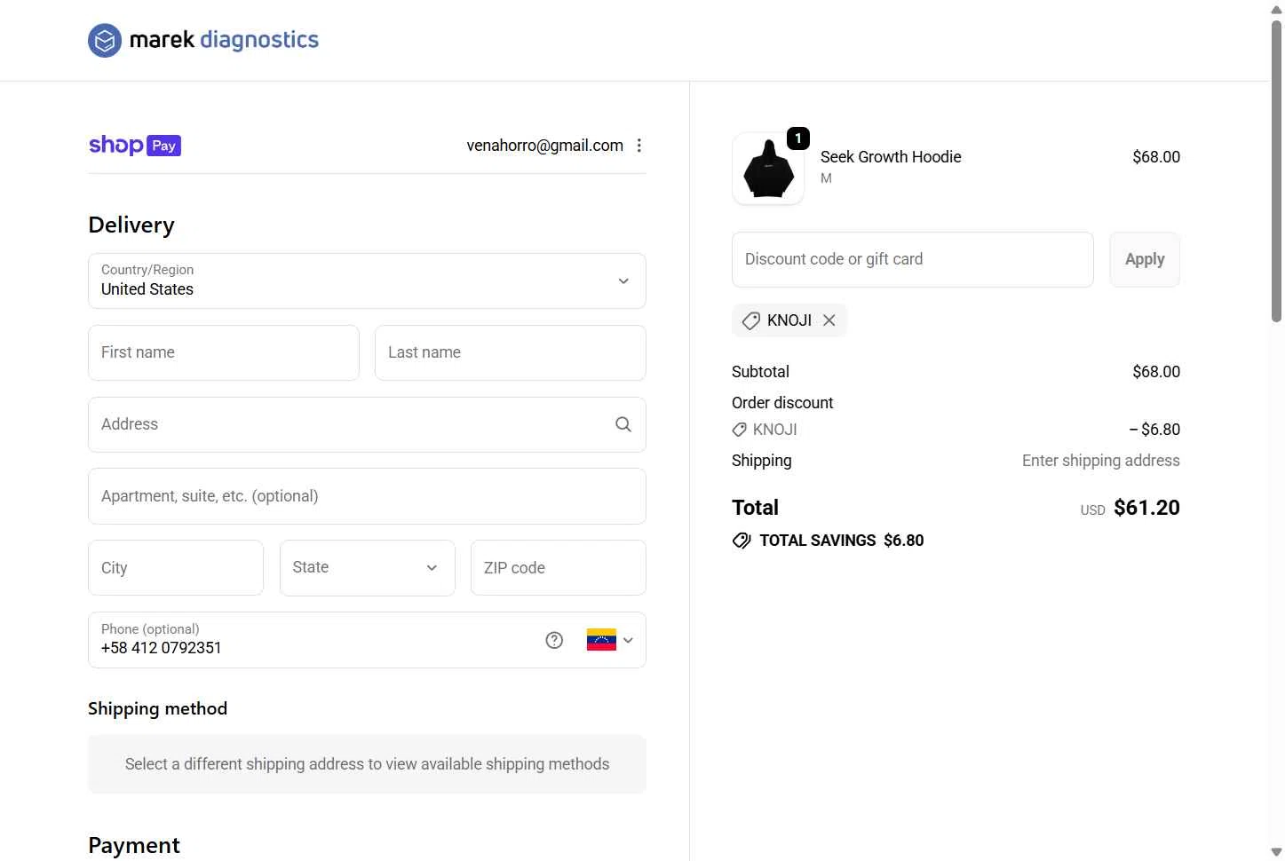 Marek Health checkout page showing Marek Health discount code box | Screenshot taken by SimplyCodes community member on Jan 7, 2026