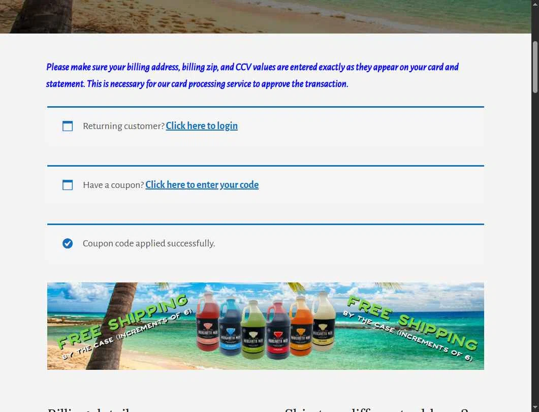 Margarita Man checkout page showing Margarita Man coupon code box | Screenshot taken by SimplyCodes community member on Dec 8, 2025