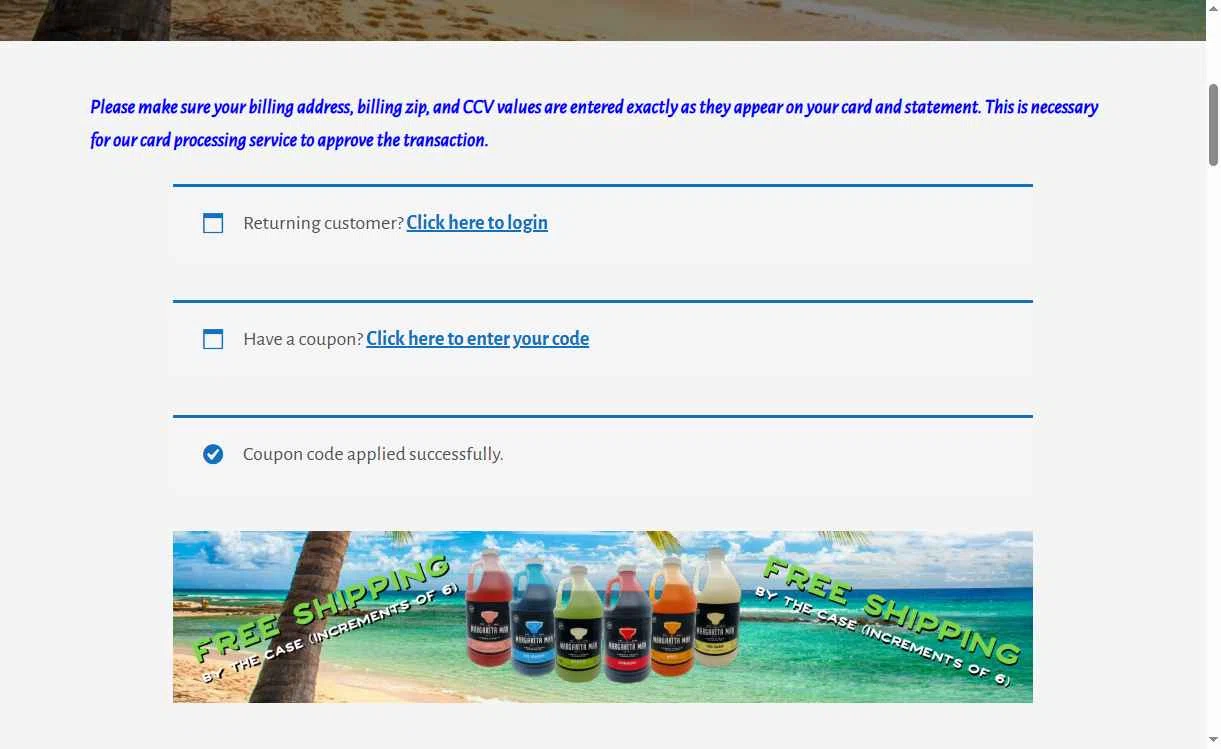 Margarita Man checkout page showing Margarita Man coupon code box | Screenshot taken by SimplyCodes community member on Dec 5, 2025