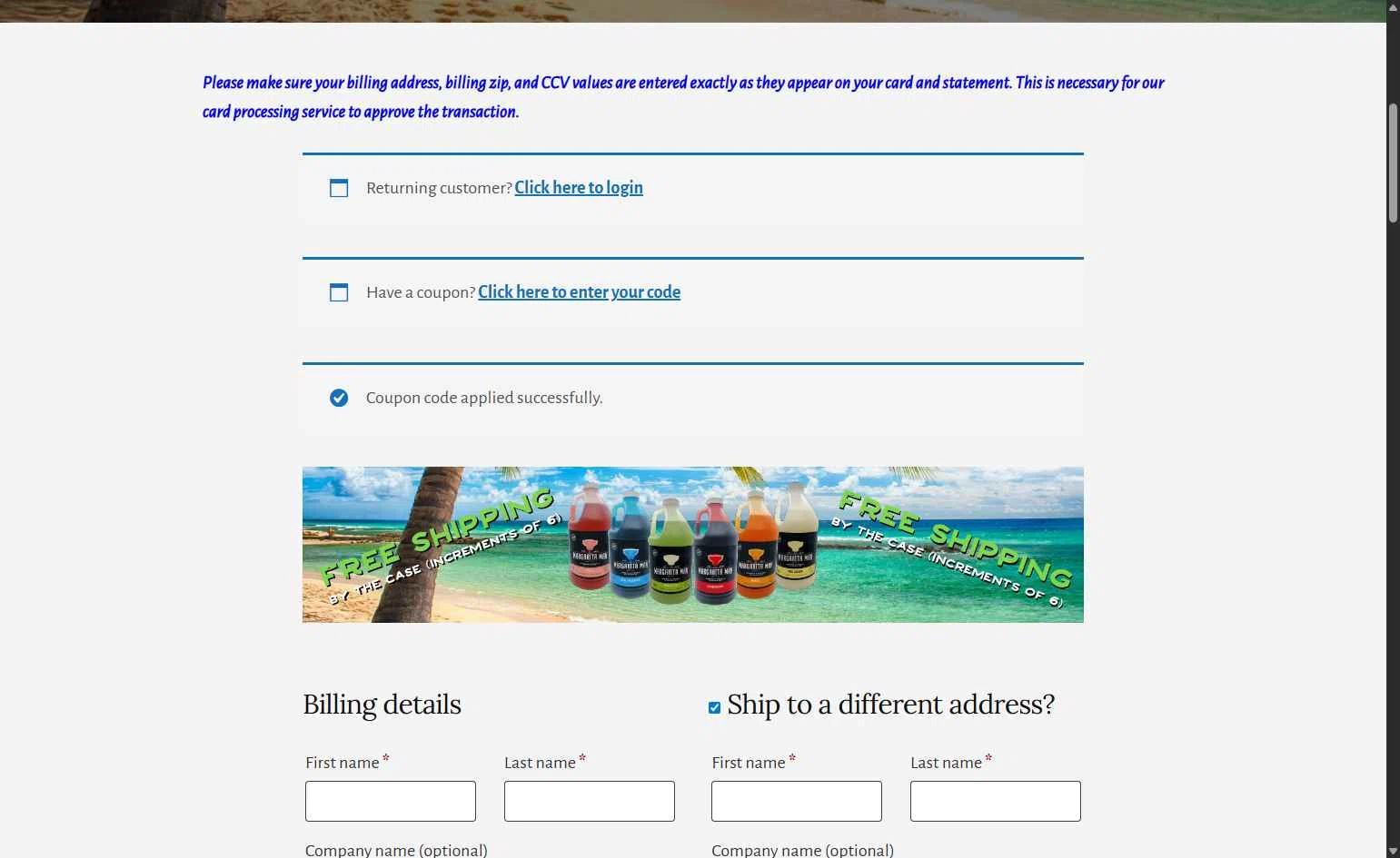 Margarita Man checkout page showing Margarita Man coupon code box | Screenshot taken by SimplyCodes community member on Feb 4, 2026