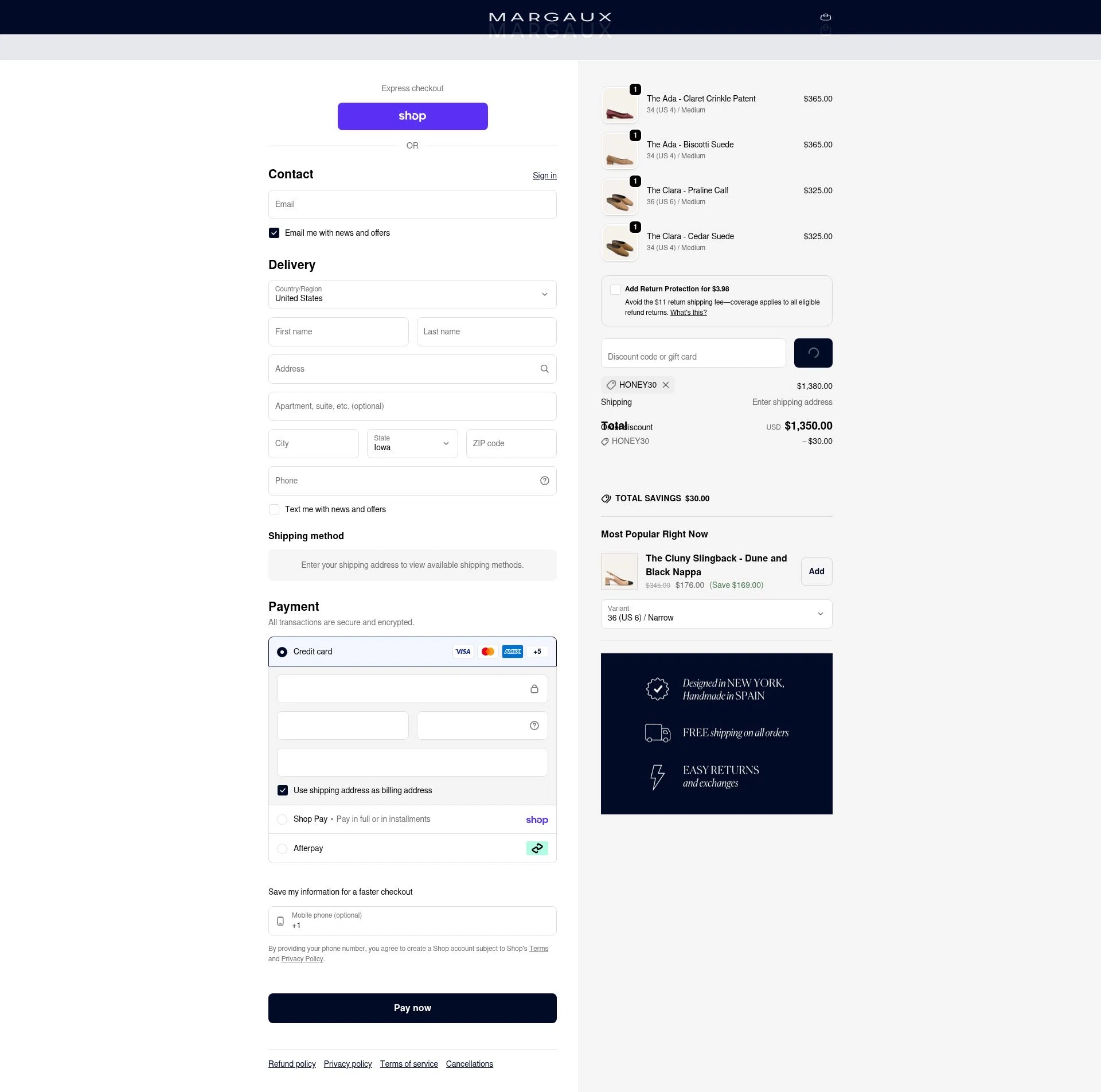 Margaux checkout page showing Margaux discount code box | Screenshot taken by SimplyCodes community member on Feb 18, 2026