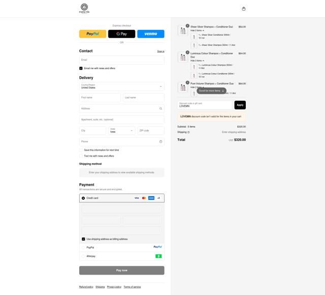 Maria Nila checkout page showing Maria Nila discount code box | Screenshot taken by SimplyCodes community member on Sep 12, 2025