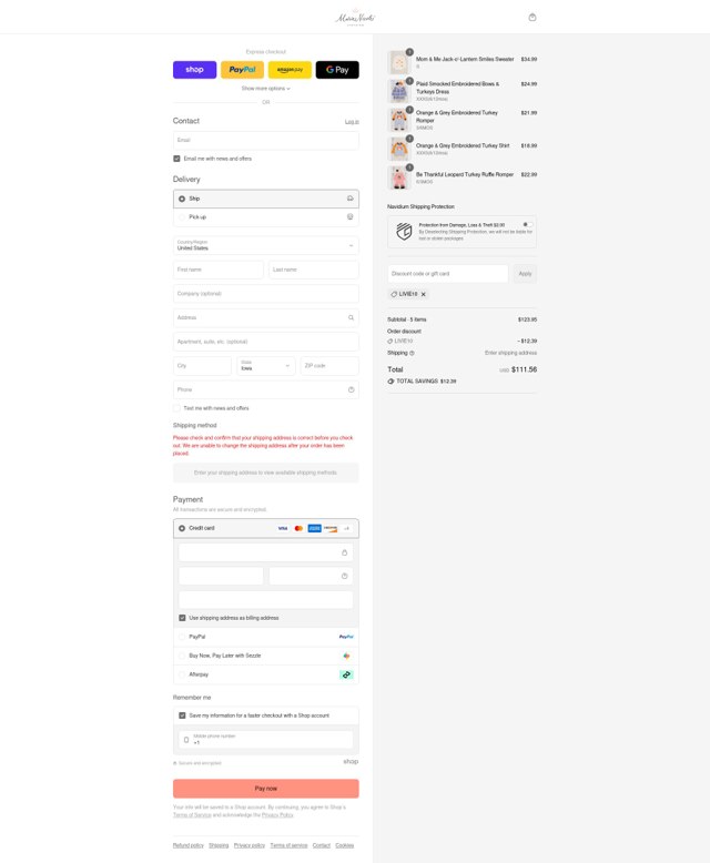 Marie Nicole Clothing checkout page showing Marie Nicole Clothing discount code box | Screenshot taken by SimplyCodes community member on Sep 3, 2025