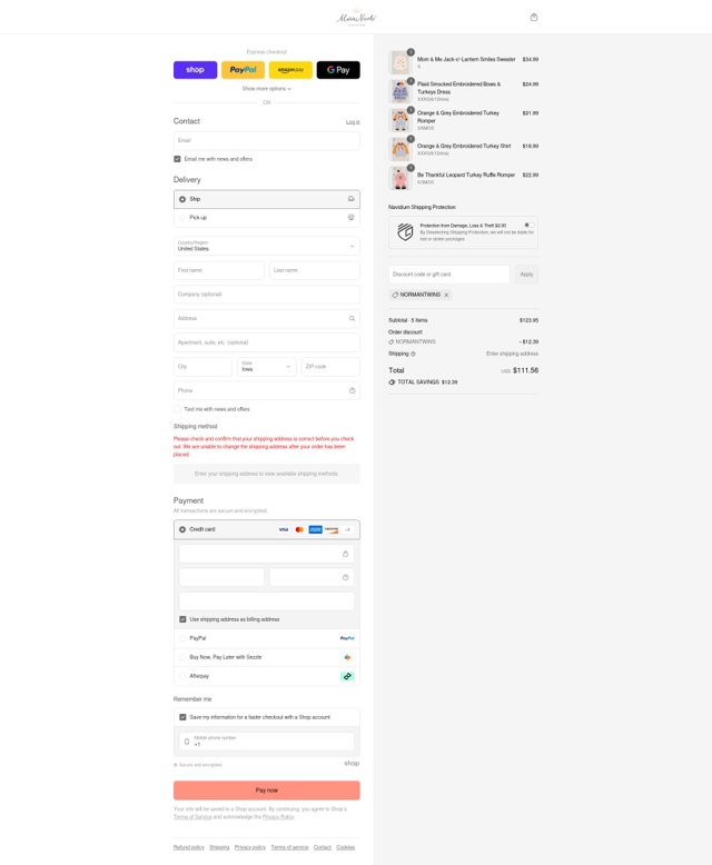 Marie Nicole Clothing checkout page showing Marie Nicole Clothing discount code box | Screenshot taken by SimplyCodes community member on Sep 3, 2025