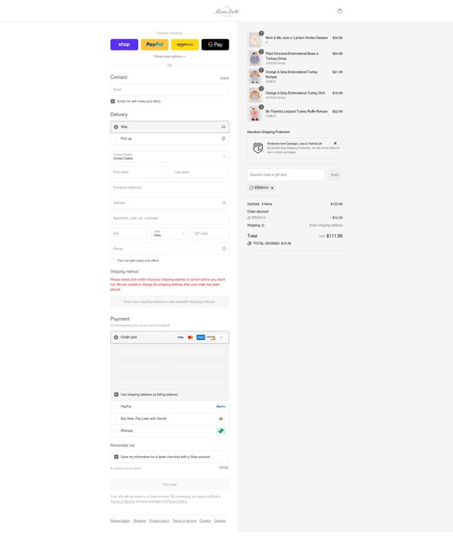 Marie Nicole Clothing checkout page showing Marie Nicole Clothing discount code box | Screenshot taken by SimplyCodes community member on Sep 3, 2025