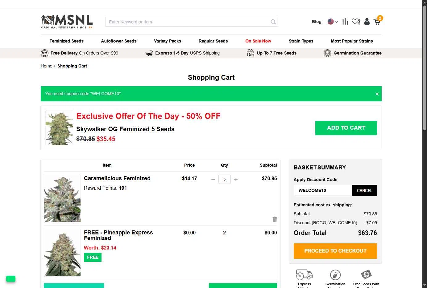 Marijuana Seeds checkout page showing Marijuana Seeds promo code box | Screenshot taken by SimplyCodes community member on Dec 23, 2025