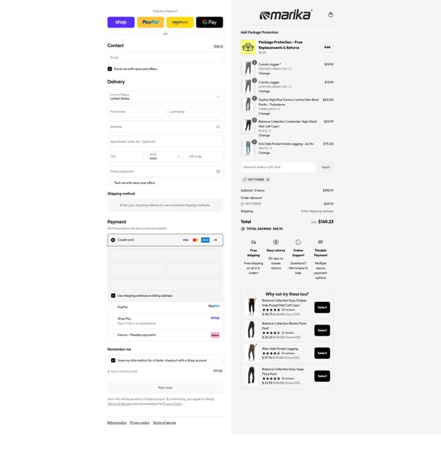 Marika checkout page showing Marika promo code box | Screenshot taken by SimplyCodes community member on Sep 15, 2025