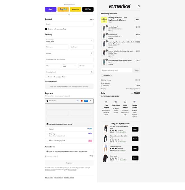 Marika checkout page showing Marika promo code box | Screenshot taken by SimplyCodes community member on Sep 15, 2025