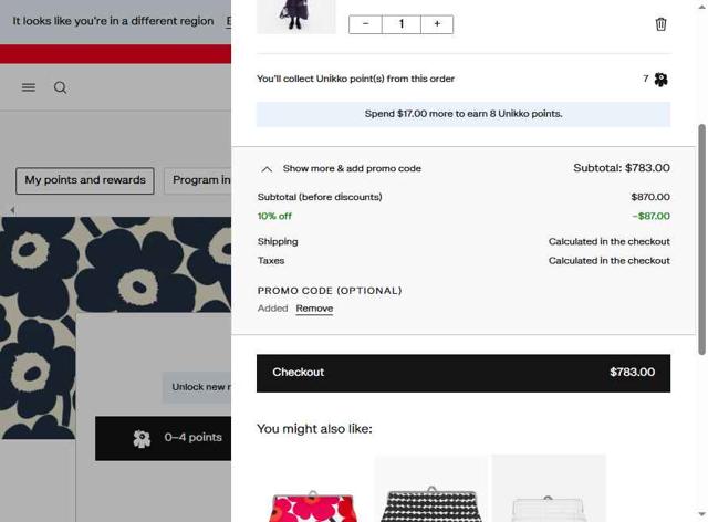 Marimekko checkout page showing Marimekko promo code box | Screenshot taken by SimplyCodes community member on Sep 3, 2025