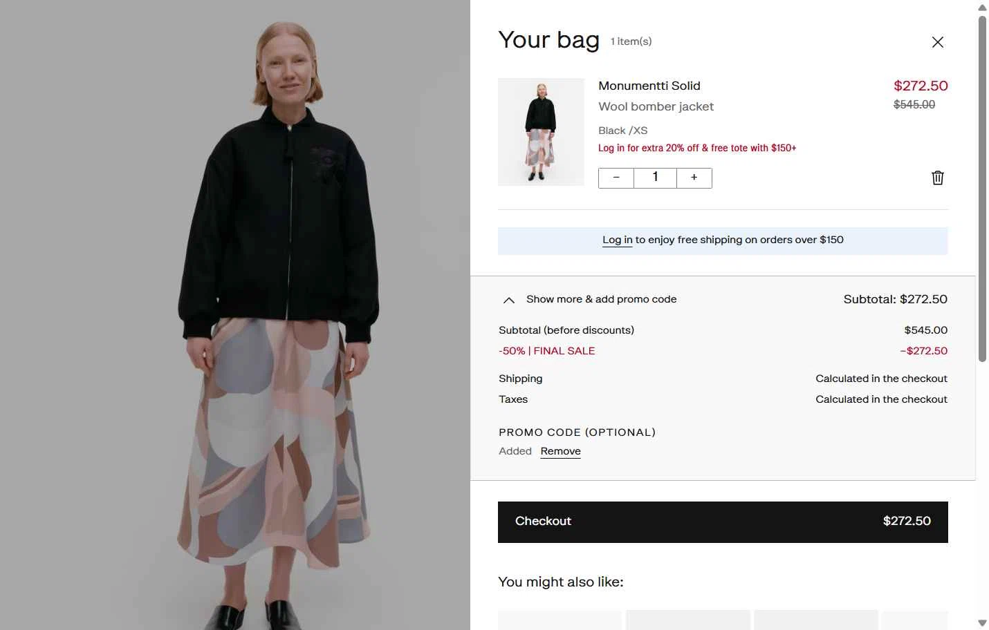 Marimekko checkout page showing Marimekko promo code box | Screenshot taken by SimplyCodes community member on Dec 4, 2025