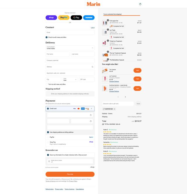Marin Skincare checkout page showing Marin Skincare discount code box | Screenshot taken by SimplyCodes community member on Sep 8, 2025
