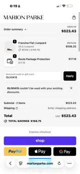 Marion Parke coupon verification screenshot