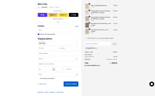 Mark And Day checkout page showing Mark And Day promo code box | Screenshot taken by SimplyCodes community member on Sep 3, 2025