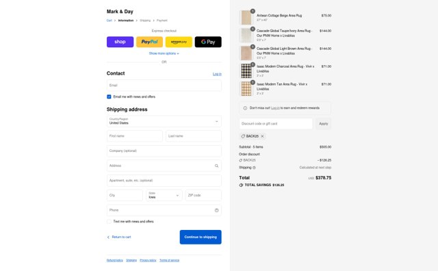 Mark And Day checkout page showing Mark And Day promo code box | Screenshot taken by SimplyCodes community member on Sep 8, 2025