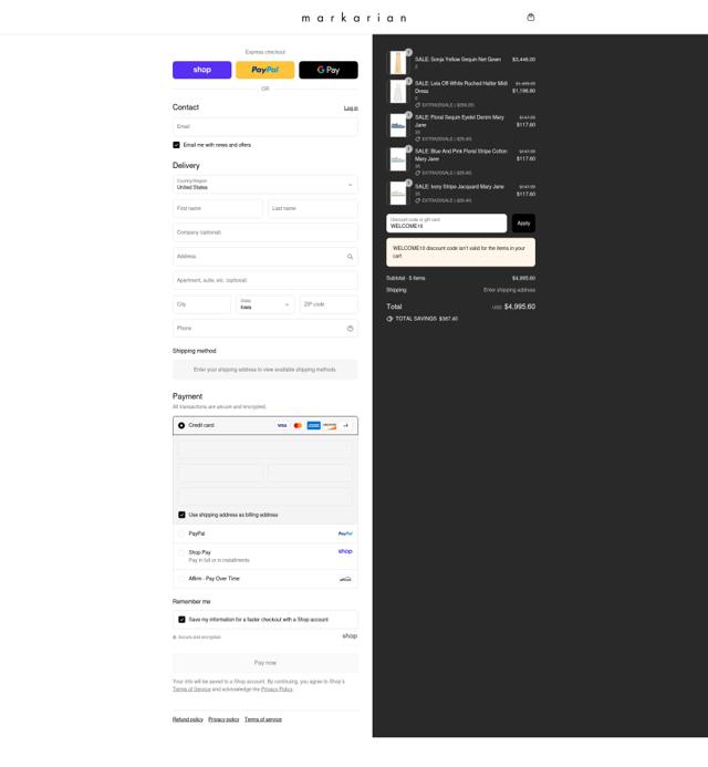 Markarian checkout page showing Markarian promo code box | Screenshot taken by SimplyCodes community member on Aug 30, 2025