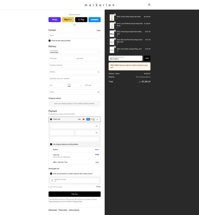 Markarian checkout page showing Markarian promo code box | Screenshot taken by SimplyCodes community member on Sep 3, 2025