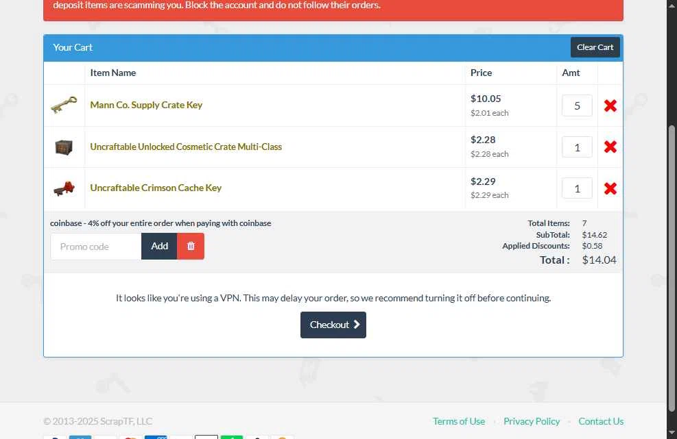 Marketplace.tf checkout page showing Marketplace.tf promo code box | Screenshot taken by SimplyCodes community member on Jul 15, 2025