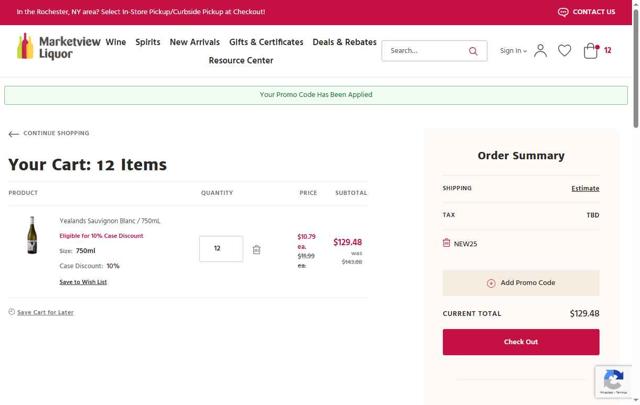 Marketview Liquor checkout page showing Marketview Liquor promo code box | Screenshot taken by SimplyCodes community member on Jul 27, 2025