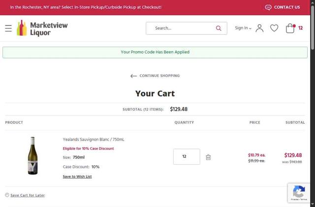 Marketview Liquor checkout page showing Marketview Liquor promo code box | Screenshot taken by SimplyCodes community member on Jul 16, 2025