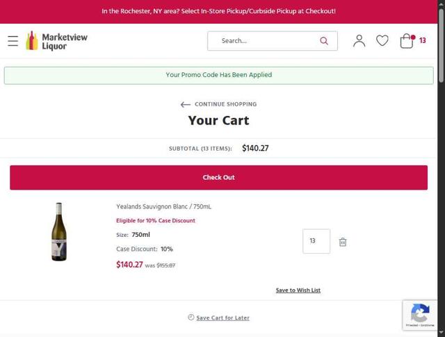 Marketview Liquor checkout page showing Marketview Liquor promo code box | Screenshot taken by SimplyCodes community member on Jul 16, 2025