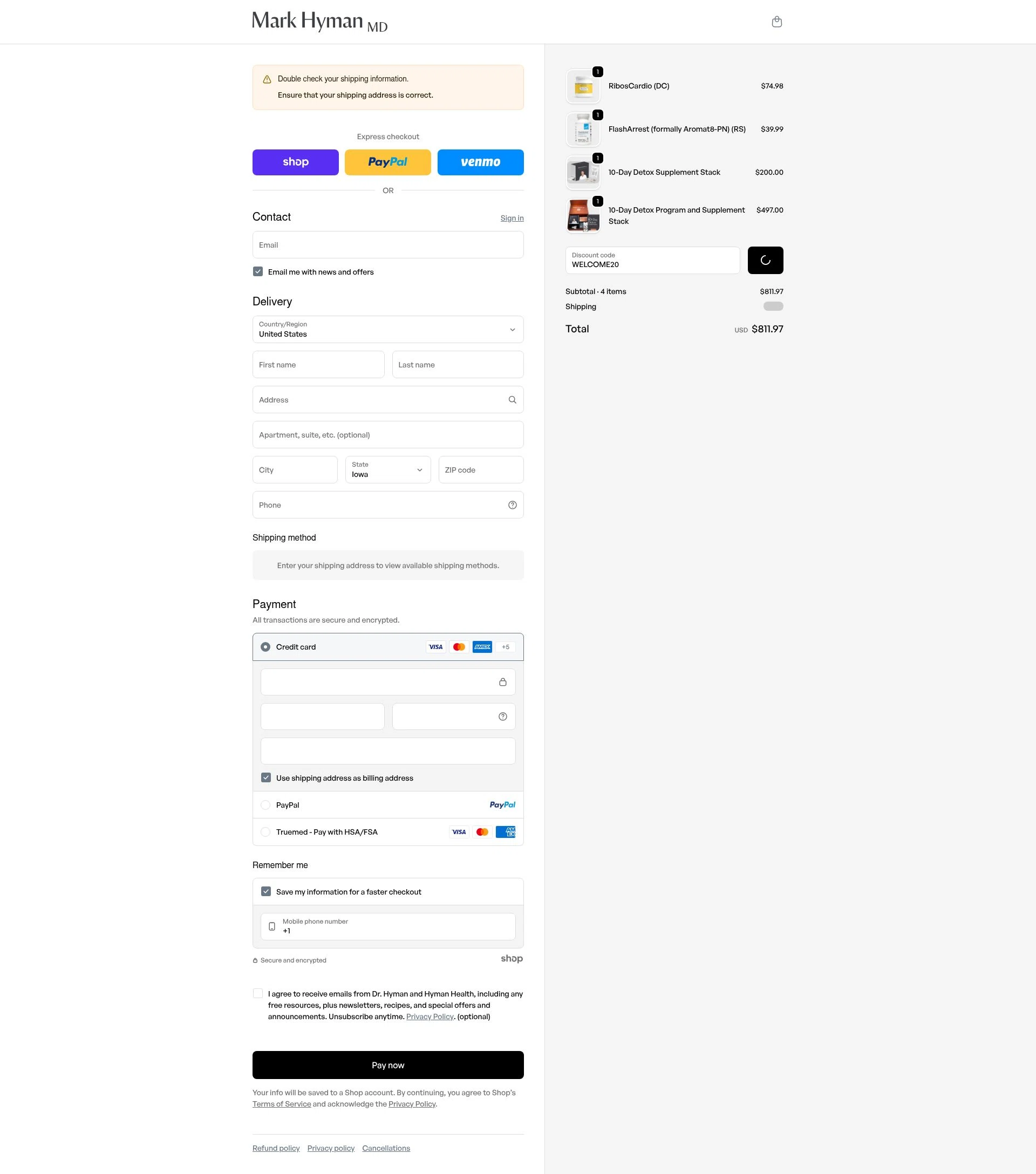 Mark Hyman checkout page showing Mark Hyman discount code box | Screenshot taken by SimplyCodes community member on Jan 29, 2026