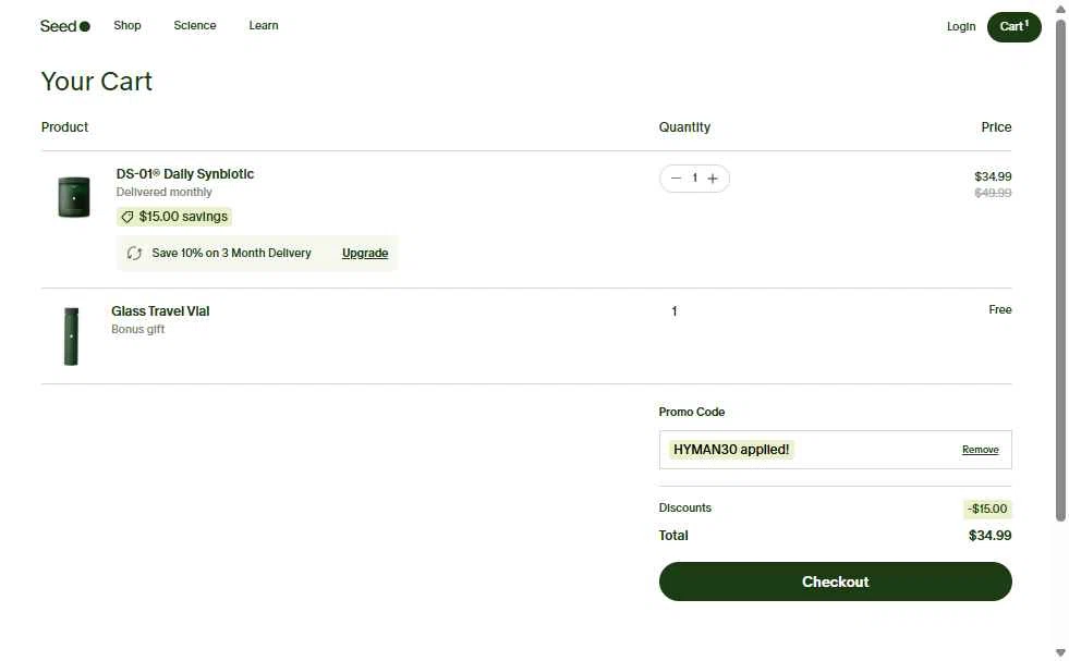 Mark Hyman checkout page showing Mark Hyman discount code box | Screenshot taken by SimplyCodes community member on Jan 25, 2026