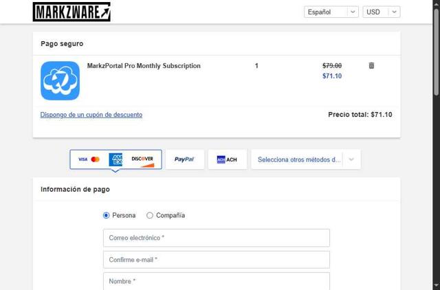 Markzware checkout page showing Markzware coupon code box | Screenshot taken by SimplyCodes community member on Jul 26, 2025