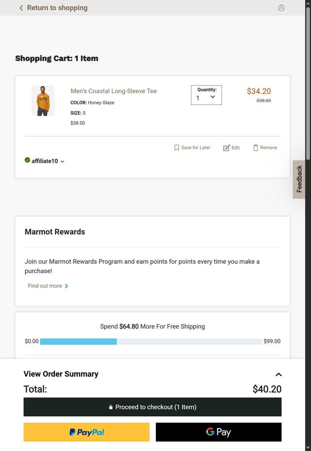 Marmot checkout page showing Marmot promo code box | Screenshot taken by SimplyCodes community member on Aug 16, 2025