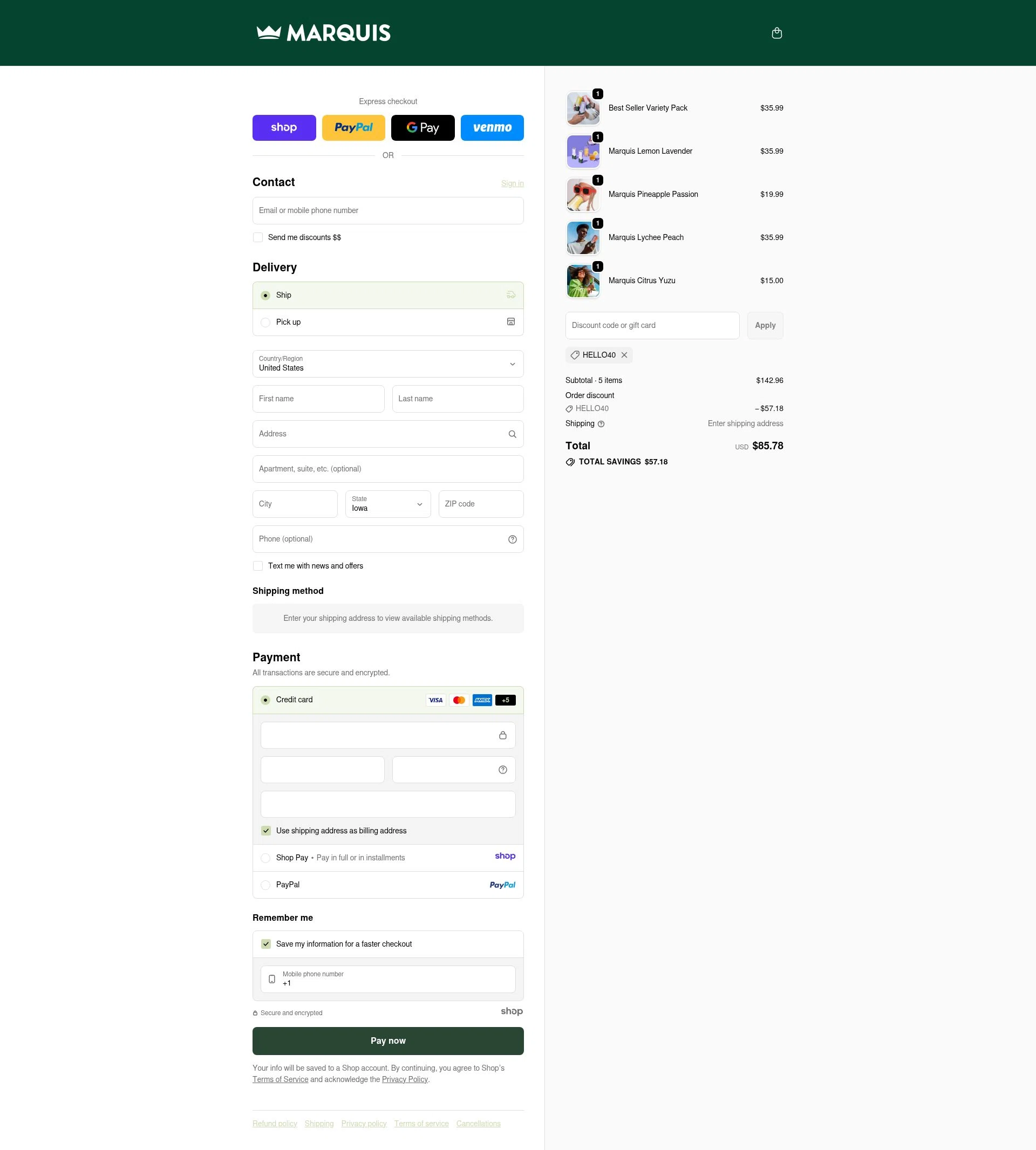 Marquis checkout page showing Marquis promo code box | Screenshot taken by SimplyCodes community member on Jan 3, 2026