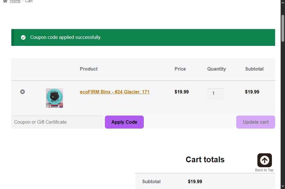 Marshall Street Disc Golf checkout page showing Marshall Street Disc Golf promo code box | Screenshot taken by SimplyCodes community member on Oct 16, 2025
